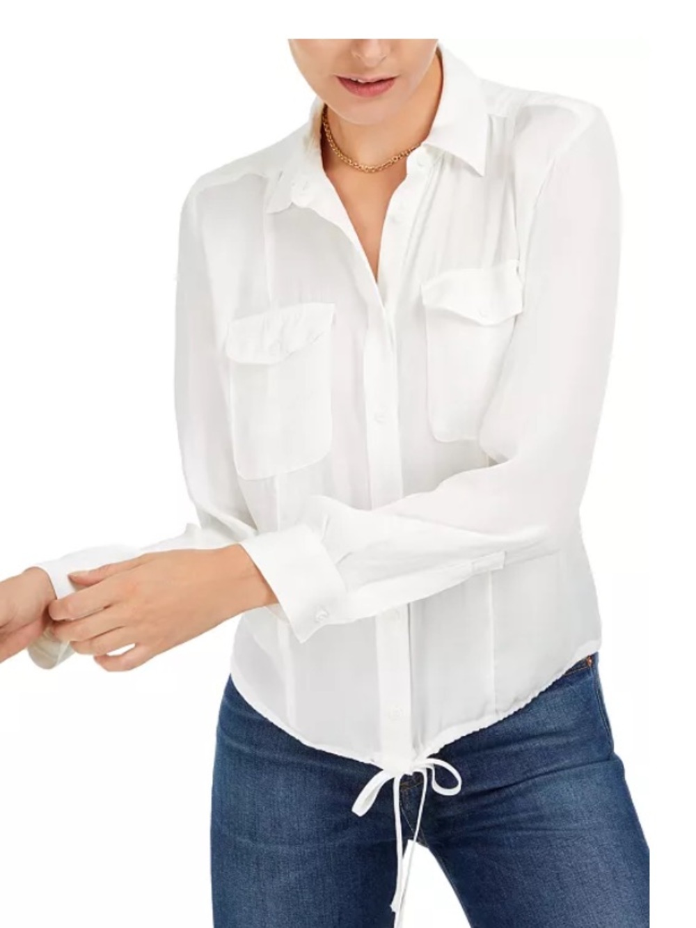 BAR lll CREAM TIE HEM BUTTON FRONT TOP